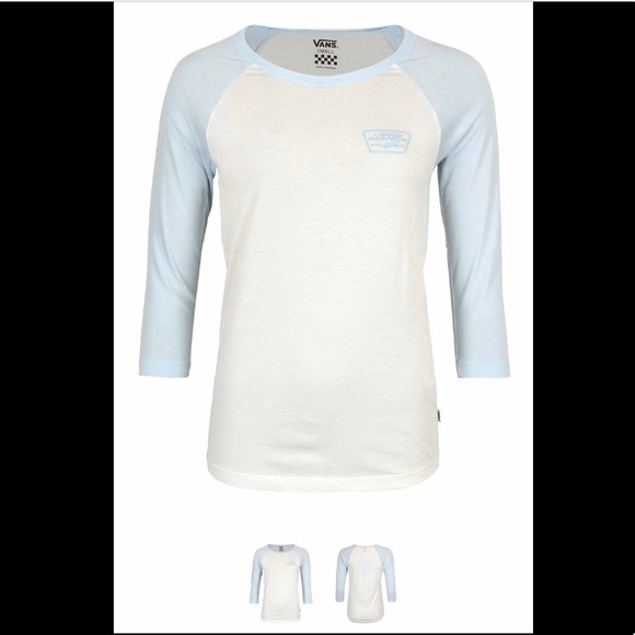 VANS LADIES 3/4 SHIRT MARSHMALLOW & BABY BLUE - Picture 2 of 4